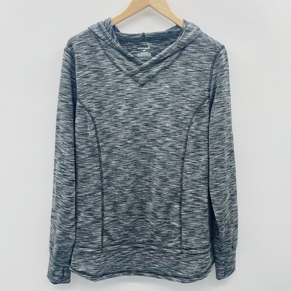 Exertek Womens Size Large Spacedye Printed Fleece Lined Hooded Sweatshirt Gray
